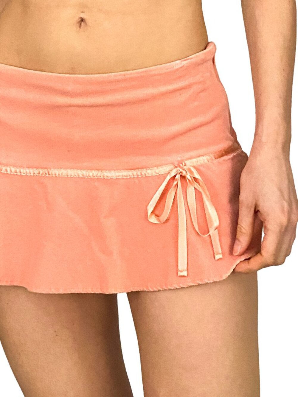 2000s peach velvety low rise mini skirt skort. By Limited Too.